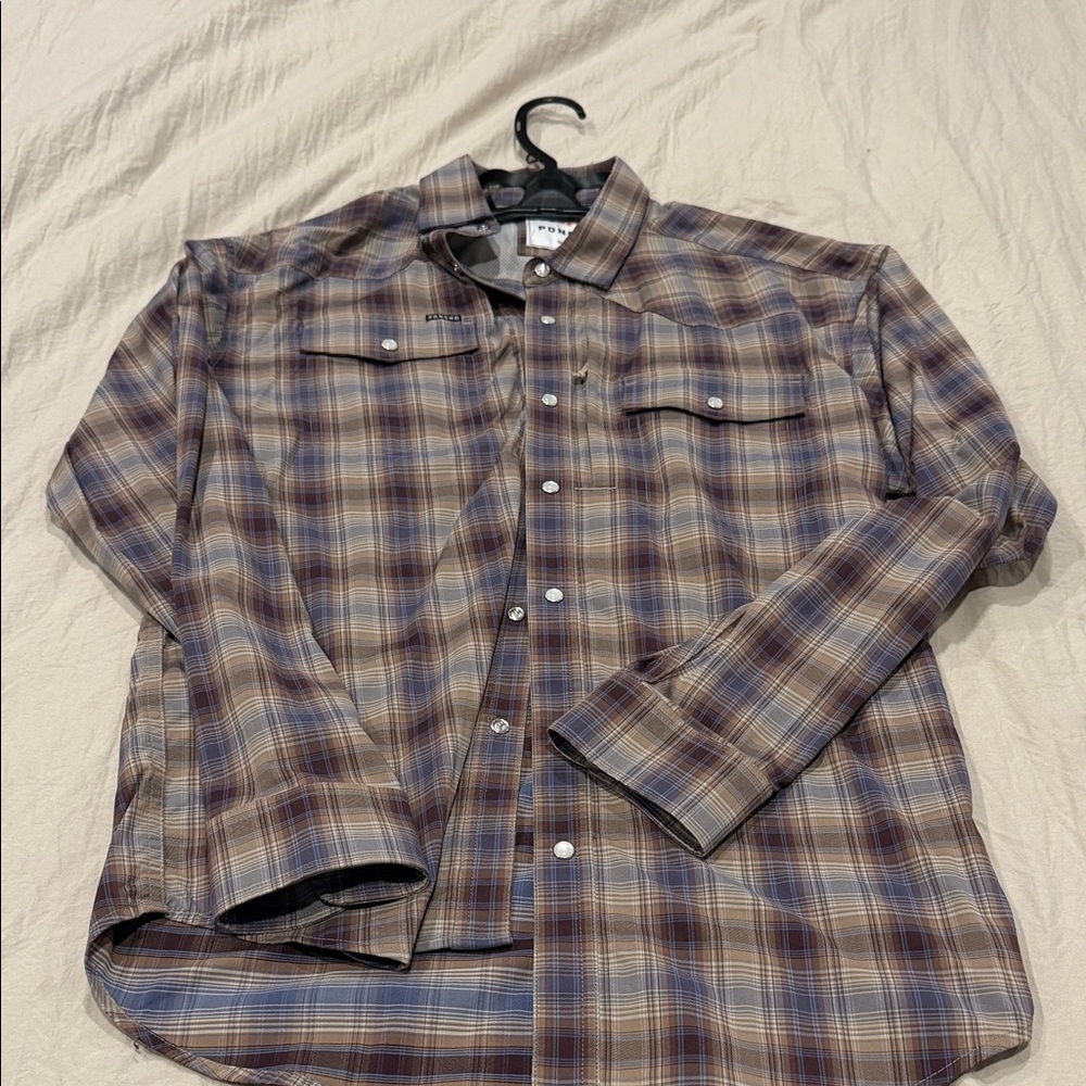 Poncho Plaid Men's Shirt - Blue and Brown small regular fit